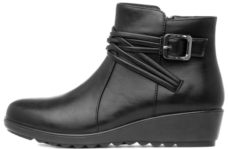 Softlites Womens Black Wedge Buckle Ankle Boot - Size 3 UK - Black