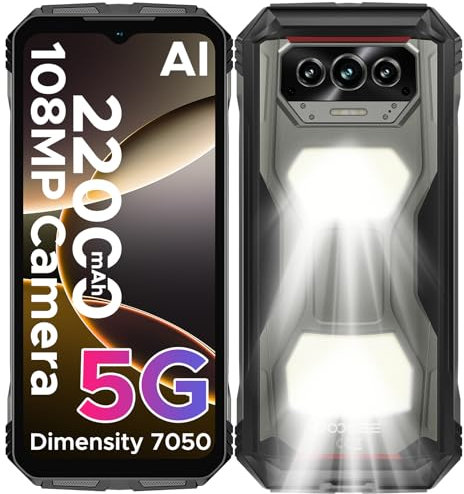 DOOGEE V MAX S Rugged Smartphone 5G, Dual Camping Lights, 22000mAh/33W, 6.58”FHD+ 120Hz Rugged Phone, 24GB+256GB/2TB, 108MP AI Camera,Android Phone, Side Fingerprint/Face ID/WiFi6/OTG/NFC