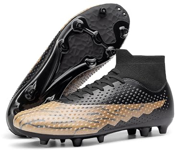 DREAM PAIRS Men's Firm Ground Soccer Cleats High-top Football Cleats FG/AG Professional Training Outdoor Lightweight Soccer Shoes,Size 7.5,Black/Brown,DMUMSO2404