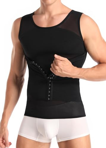 Joweechy Men Slimming Body Shaper Compression Vest Tummy Control Shapewear Undershirt Girdle Waist Tainer Belt Tank Top Black,M