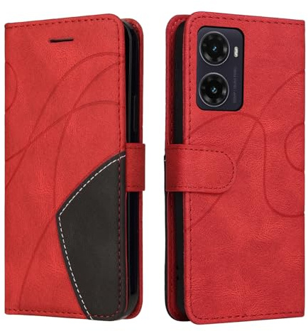 Knoowcase for Motorola MOTO G06 Case Shockproof Motorola G06 Power Phone Case Wallet Premium PU Leather Splicing Case Bumper Flip Folio Bookstytle Full Protection Kickstand Skin Cover, Red