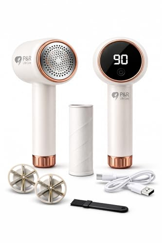 Levapelucci Elettrico Ricaricabile USB con Display Digitale – Rimuovi Pelucchi Professionale per Maglioni, Lana, Vestiti e Divani – Lama in Acciaio Inox + Rotolo Adesivo