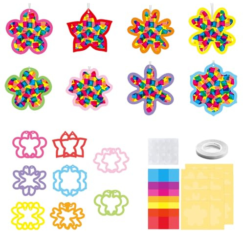 KLINNA Juego de manualidades de 16 piezas para primavera, crea imágenes para ventanas con flores y efecto de vidrio de colores, decoración DIY para primavera, set de manualidades con 4 colores de