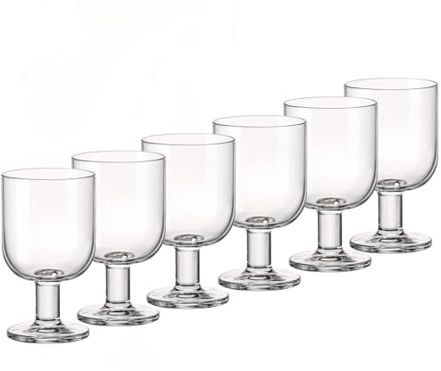 Bormioli Rocco Hosteria Set Of 6 Stackable Wine Glasses, 9.5 Oz. Goblet, Clear Tempered Glass, Made In Italy.