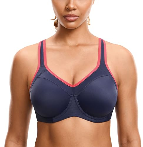 SYROKAN Women's High Impact Sports Bra Underwire Full Support Racerback Padded Running Bra Ink Blue 42DD