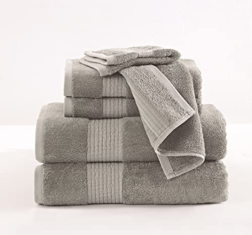 Brooklyn Loom - Tencel 6-teiliges Handtuch-Set aus Baumwolle (2 Badetücher, 2 Handtücher, 2 Waschlappen) – weich und strapazierfähig – Salbeigrün