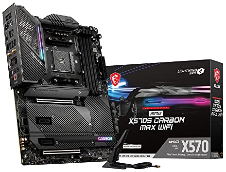 MSI MPG X570S CARBON MAX WIFI Motherboard ATX - Supports AMD Ryzen 5000 Series Processors, AM4 - Mystic Light, DDR4 Boost (5300MHz/OC), 2 x PCIe 4.0 x16, 4 x M.2 Gen4 x4, 2.5G LAN, Wi-Fi 6E