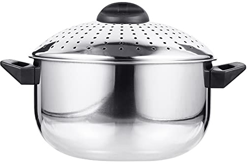DOITOOL Stainless Steel Noodle Pot with Strainer Lid Lightweight Quick Cooking Pot for Pasta Stewed Noodles Vegetables 9.25X6.69X5.90 Inches