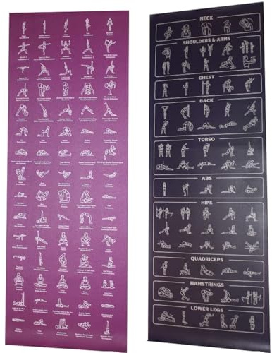 Yogamatte für Anfänger, mit aufgedruckten Posen, 75 illustrierte Yoga-Posen und 75 Dehnungen, rutschfest, für alle Geschlechter