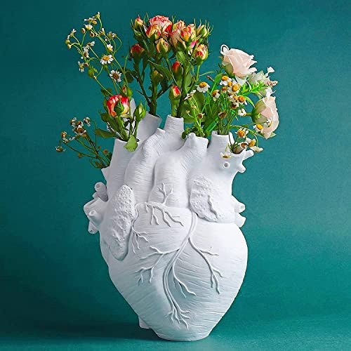 Aprjv Vaso in resina a forma di cuore, stile nordico moderno, bianco, perfetto per casa, matrimonio, regalo