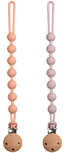 Dummy Clip, 2 Pack Food Grade Silicone Dummy Clips One-Piece Soother Chains, Soft Flexible Pacifier Clips for Boys and Girls (Muted+Dusty Lilac)