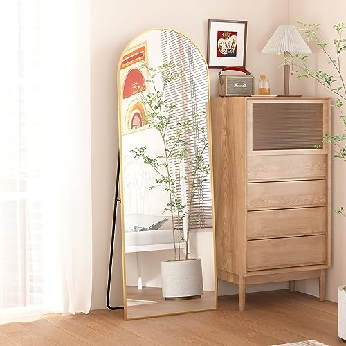 CASSILANDO Bogen Ganzkörperspiegel 162×53cm Bodenspiegel, Rahmen aus Aluminiumlegierung Standspiegel, Ganzkörperspiegel mit Ständer Groß Wandspiegel im Schlafzimmer, Ankleidezimmer Spiegel (Gold)