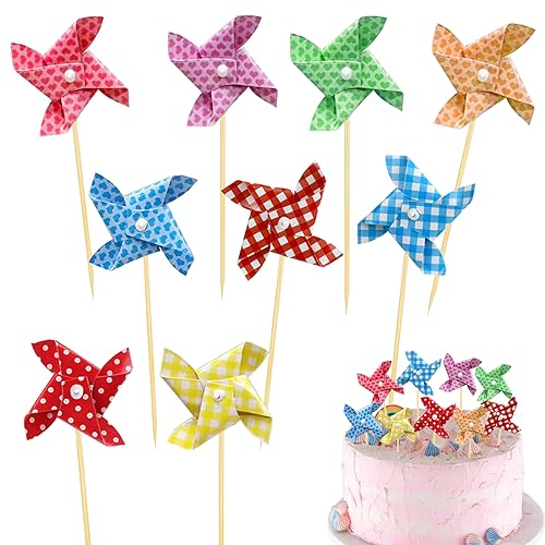 Silars Decoration Gateau Moulin a Vent, 24pcs Topper Gateau Moulin a Vent Garnitures de Cupcake, pour Décorer Dessert, Gâteau, pour d'anniversaire, de mariage