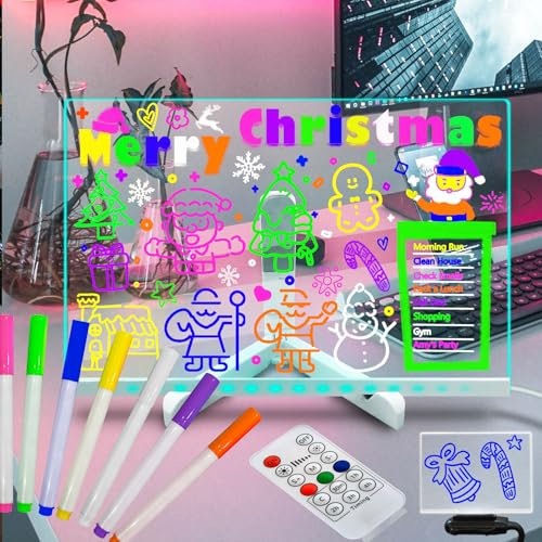 Fanrui 7 couleurs effacer sec acrylique avec lumière, multicolore 11,8 X 7,9 Télécommande Tableau d'affichage LED Messages,Bureau note de mémo lettre LED verre tableau noir cadeaux pour enfants