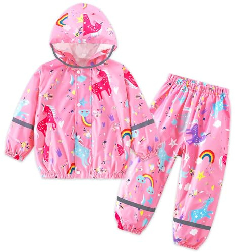 FILOWA Tuta Impermeabile Bambina Giacca Pantaloni Completo, 2-3 anni, Rosa