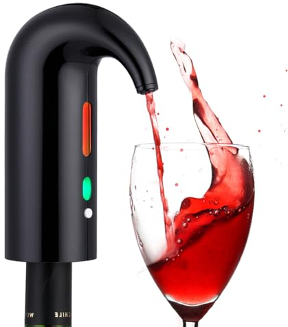 NK Elektrischer Wein Dekanter, Automatische und tragbare Belüftung, USB-wiederaufladbar, Enthält Silikonschlauch und Stofftasche, Filter und ON/OFF-Taste, 1500 mAh Batterie - Farbe Schwarz