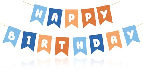 Calkrer Happy Birthday Banner, Blau- und Orange-Geburtstagsbanner, Frohe-Geburtstags-Banner, Partydekorationen für Jungen. Dekoration für Party, Geburtstag.