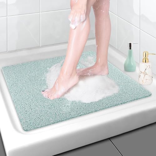 AMOMYDOG Alfombrilla para Ducha, Alfombra Ducha Cuadrada Antideslizante de Lufa Suave, Antimoho Antibacteriano PVC Alfombra Baño, Drenaje Rápido Esterilla Tapete Ducha (Verde)