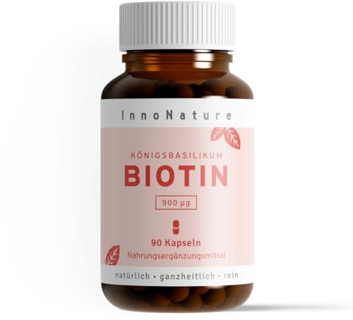 InnoNature Biotin Kapseln I natürlich, aus Königsbasilikum I 90 Kapseln, 900 μg, 3 Monatsvorrat, Vegan ohne Zusatzstoffe