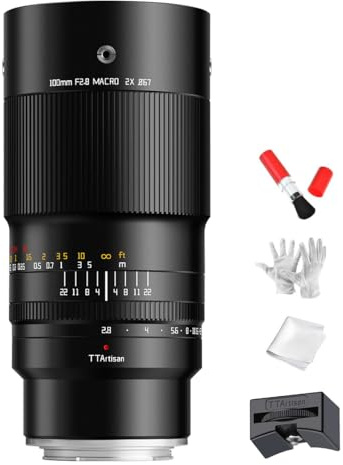 TTartisan 100 mm F2.8 Macro 2X Full Format-Objektiv mit Manueller Fokussierung, Kompatibel mit Spiegelellosen Sony E-Mount-Kameras a7 a7II a7III a7R a7RII a7RIV a7S a7SII a7SIII a9 a5000, etc.