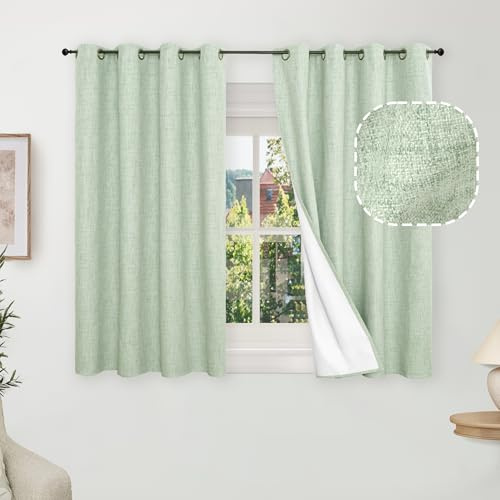 Lajode Sage Green Blackout Curtains for Bedroom - Linen Curtains 54 Inch Length Thermal Insulated Privacy Burlap Boho Window Drapes for Basement Scandi Farmhouse Nursery, 2 Panels, Each 52 Wide