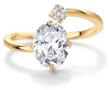 PAVOI 14K Yellow Gold Plated Toi Et Moi 2CT Oval Cut Cubic Zirconia Stone Wraparound Engagement Ring - Fake Wedding Bridal Ring for Women - Size 5