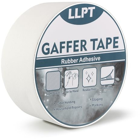 LLPT Cinta Gaffer de Grado Profesional Blanca 50 mm x 15 m Mate No Reflectante Fácil de Rasgar Sin Residuos Cinta Gaffer Resistente para Cables Fotografía (PGT51WT)