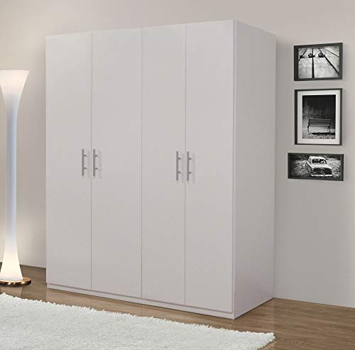 Bissolo Casa Armadio Multiuso 181x55x202 cm Bianco Opaco, 4 Ante Battenti, 2 Ripiani, 2 Tubi Appendiabiti, Design Moderno e Pratico, Ideale per Casa e Ufficio