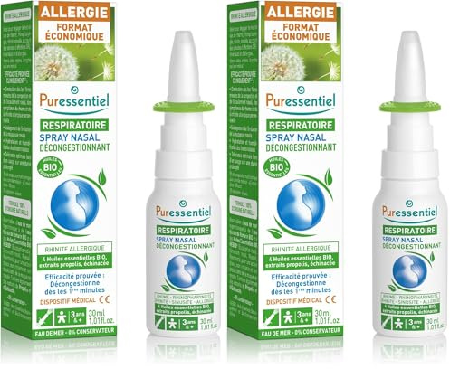 Puressentiel - Spray Nasal Décongestionnant Allergie aux Huiles Essentielles Bio - Traitement Rhinite Allergique et Sinusite - Eau de mer, Propolis, Echinacée - Fabrication française - Blanc - 30 ml