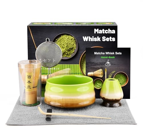 Matcha Kit Japanese Tea Set(7 pezzi), Frusta matcha, Paletta tradizionale, Ciotola per matcha, Supporto per frusta in ceramica, Ottimo regalo per amici e colleghi -Cambio verde