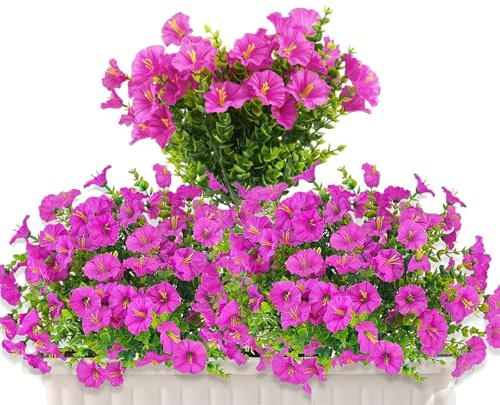 BUCOMTU Fiori Finti da Esterno, 6 Pezzi Mazzi di Petunie Finte Fiori, Piante Finte da Esterno, Piante Finte da Interno, Fiori Finti Resistente ai Raggi UV per Casa Balconi Portico Giardino