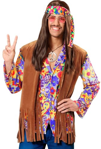W WIDMANN MILANO Party Fashion - Costume Hippie, gilet avec bandeau, déguisement des années 60 pour hommes