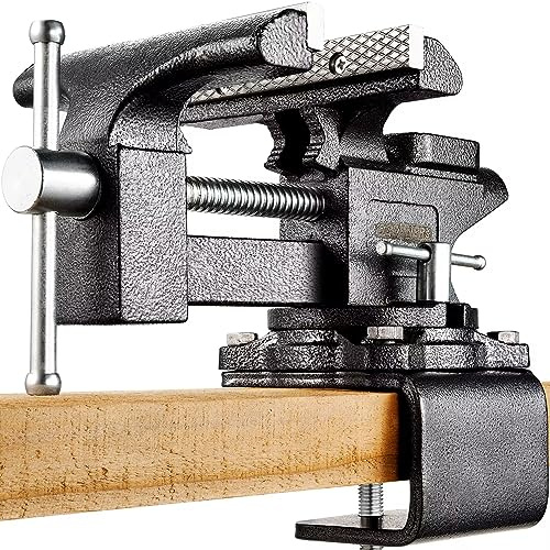Dual-Purpose Bench Vise 6”, Heavy Duty Clamp-on Table Vise Made with 60,000PSI Forged Steel, 270° Swivel Base, Portable Vice for Workbench, Woodworking, Home Workshop and DIY Jobs