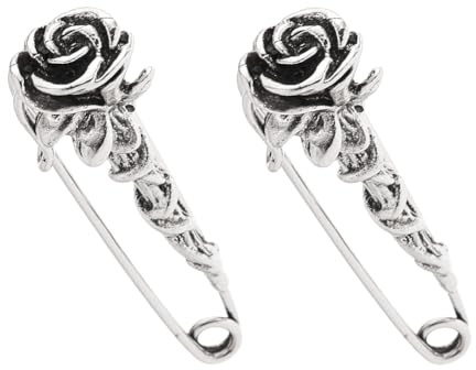 SUPERFINDINGS 2 épingle de Sûreté en Forme de Fleur de Rose Broche en Argent Antique Grandes Épingle de Sûreté en Alliage Épingles à Kilt Florales pour Écharpe Sac à Dos Jupe Cardigan Chapeau Écharpe