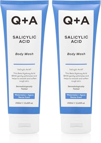 Q+A Bagnoschiuma all'acido salicilico (250 ml x 2), gel doccia sensibile, cura del corpo, gel doccia con estratto di tè verde e BHA, esfolia delicatamente, leviga e ammorbidisce la pelle