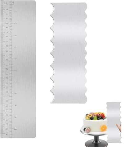 2 stycken tårtspatlar i rostfritt stål med skala 30 cm och 2 i 1 tårtspatel för utjämning för olika former av kamkakkanter, tårtskärare för mousse, smörkräm, tårtdekoration (D)