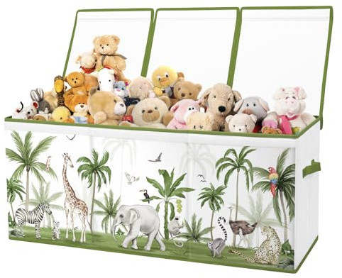 Kids Toy Box Storage,Extra Large Toy Chest Organizer with Lid & Handles,Collapsible Storage Box for Boys Girls,Lightweight Kids Storage Organizer for Bedroom Nursery,96×32×40cm,Forest animals