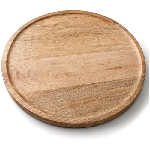 com-four® dekorativ träbricka rund 38 cm – handgjord med kant – serveringsbricka för ljus, dekoration och förvaring – vardagsrumstillbehör (XXL rund trätallrik)