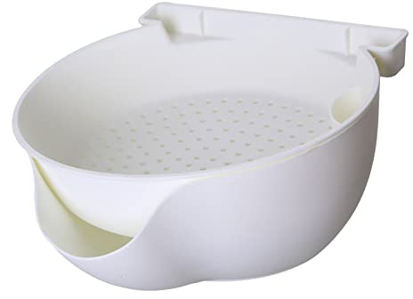 Ausla Ciotola con Colino, Scodella in Plastica a 2 Strati, Ciotola per Scolare la Frutta 21 X 21 X 9 Cm con Supporto per Telefono, Drenaggio Facile, Conservazione degli Alimenti, Preparazione della