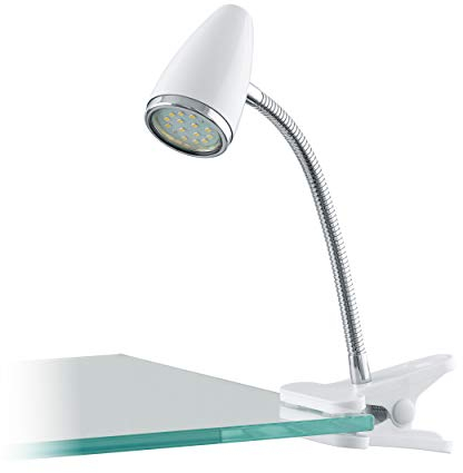 EGLO LED Klemmlampe Riccio 1, Klemmleuchte, Klemmspot aus Kunststoff in Weiß und Metall in Chrom, Lampe mit Klemme und Schalter, Leselampe inkl. GU10 Leuchtmittel, warmweiß