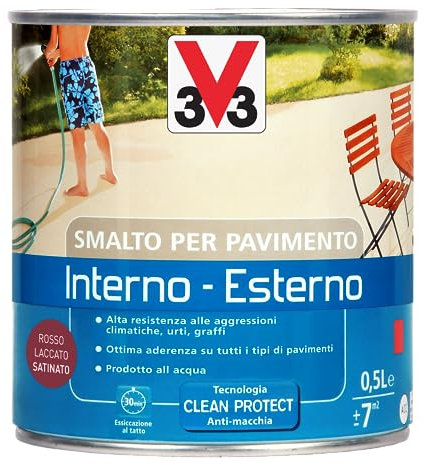 V33 Smalto per Pavimenti Interno o Esterno Rosso Laccato 0.5 L
