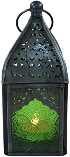 GURU SHOP Orientalische Metall/Glas Laterne in Marrokanischem Design, Windlicht, Grün, Farbe: Grün, 14x6x6 cm, Orientalische Laternen