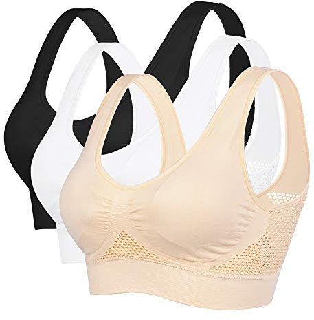 Litthing Women Wide Strap Bras Seamless Everyday Bra Soft Sleep Underwear Daily Netted Racerback Padded Breathable for Yoga Plus Size