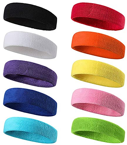 10 Stück Stirnband Herren Damen Stirnband Sport Schweißband Stirn Elastisches Haarband aus Baumwolle