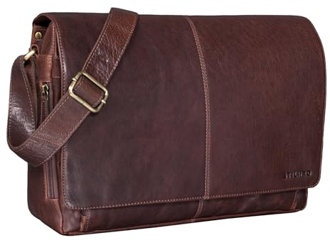 STILORD 'Alex' Vintage Ledertasche Männer Frauen Businesstasche zum Umhängen 15,6 Zoll Laptoptasche Aktentasche Unitasche Umhängetasche Leder, Farbe:maraska - dunkelbraun