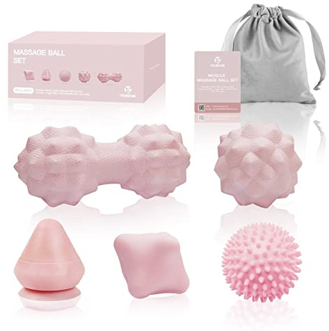 Massage Ball Set for Myofascial Trigger Point Release & Deep Tissue Massage, Firm/Soft Mountable Self/Peanut/Spiky/Hand Exercise Ball