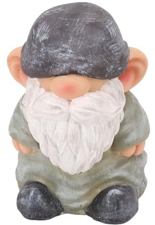 Garden Statue Gnome Decor, Cool Old Man with White Beard Outdoor Decorations Lawn Ornaments Resin Garden Statues for Patio Yard Home Decoration (Flat Head Green)
