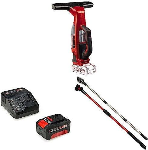 Einhell Akku-Fensterreiniger BRILLIANTO Power X-Change (18 V, 28 cm lange Saugdüse, streifenfreie Reinigung, inkl. Sprühflasche mit Mikrofasertuch, 4,0 Ah Akku, Ladegerät, Teleskopstangenset)