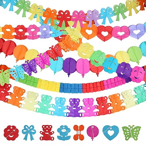 8 Stück Bunt Girlande, Hochzeit & Geburtstag Deko - Hängende Papiergirlanden für Party, Karneval & Fasching