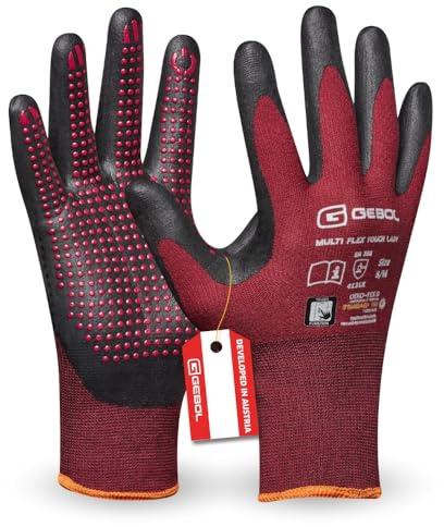 Gebol Multi Flex Touch Lady | Storlek XS (Gr 6) | Arbetshandskar med touch-funktion och noppor | Nitrilhandskar med optimal fingerfärdighet och hög bärkomfort | för kvinnor | röd | 1 par